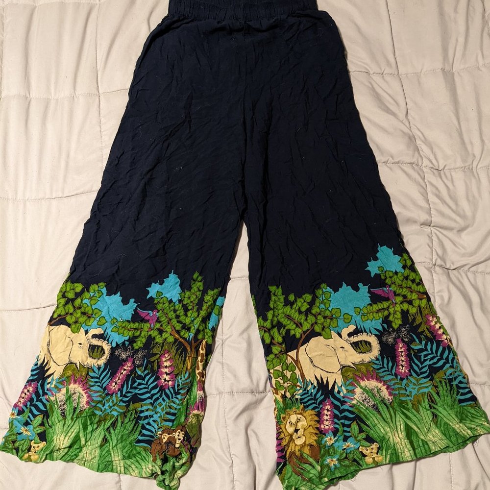 Jungle Pattern Wide Leg Pants